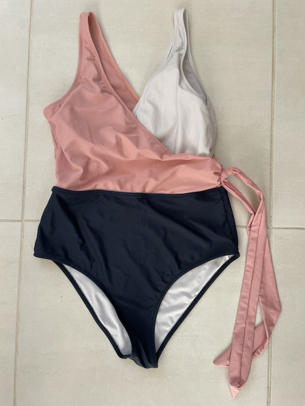 Felnart Swim One Piece Swimsuit Belted Color Block Swimwear Beach Summer